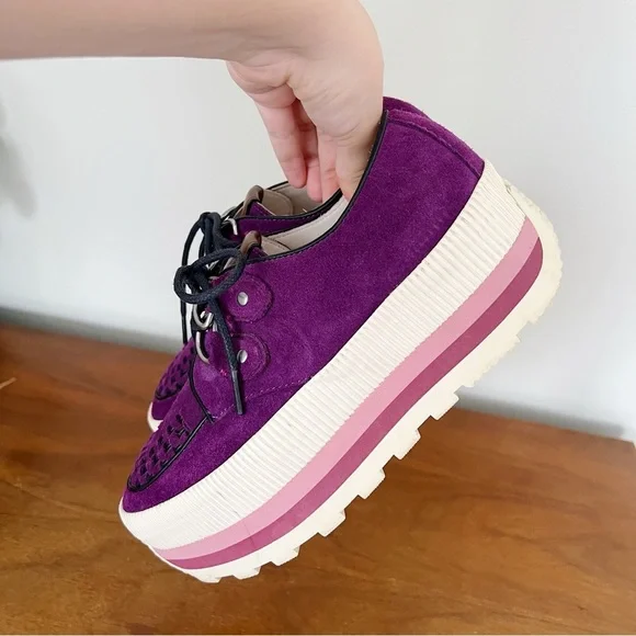 COACH • Platform Sneaker creeper chunky purple suede leather lug sole grunge - Picture 8 of 13